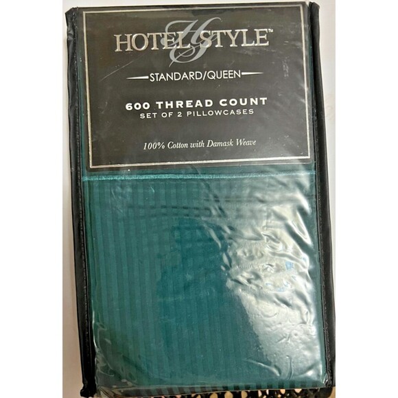 Queen Pillowcases Hotel Style 600 TC Cotton Damask Weave Green Brand New! - Picture 1 of 4